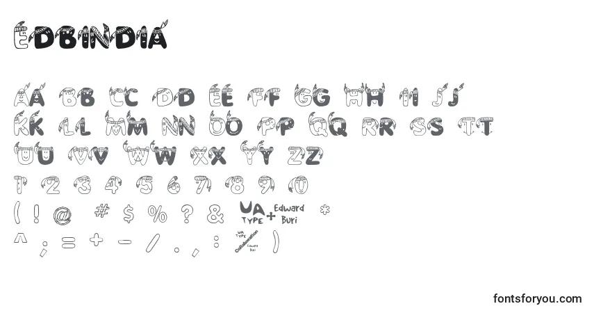 A fonte Edbindia – alfabeto, números, caracteres especiais