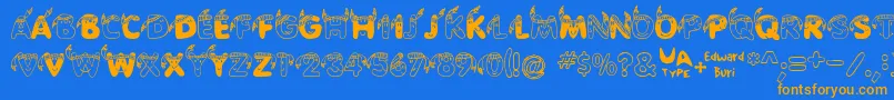 Czcionka Edbindia – pomarańczowe czcionki na niebieskim tle