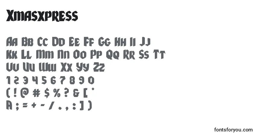Czcionka Xmasxpress – alfabet, cyfry, specjalne znaki