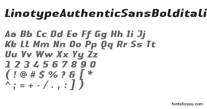 A fonte LinotypeAuthenticSansBolditalic – alfabeto, números, caracteres especiais