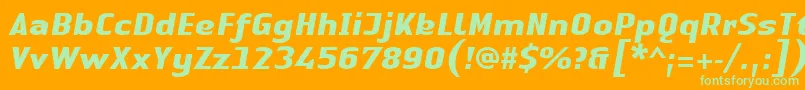 Fonte LinotypeAuthenticSansBolditalic – fontes verdes em um fundo laranja