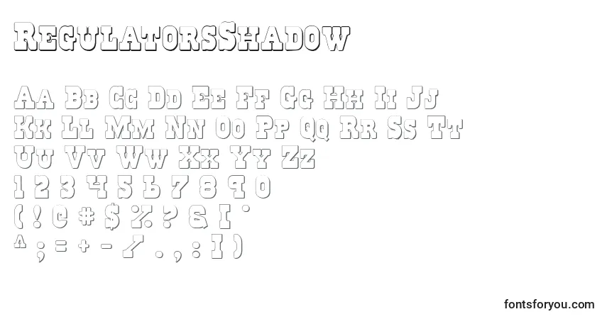Шрифт RegulatorsShadow – алфавит, цифры, специальные символы