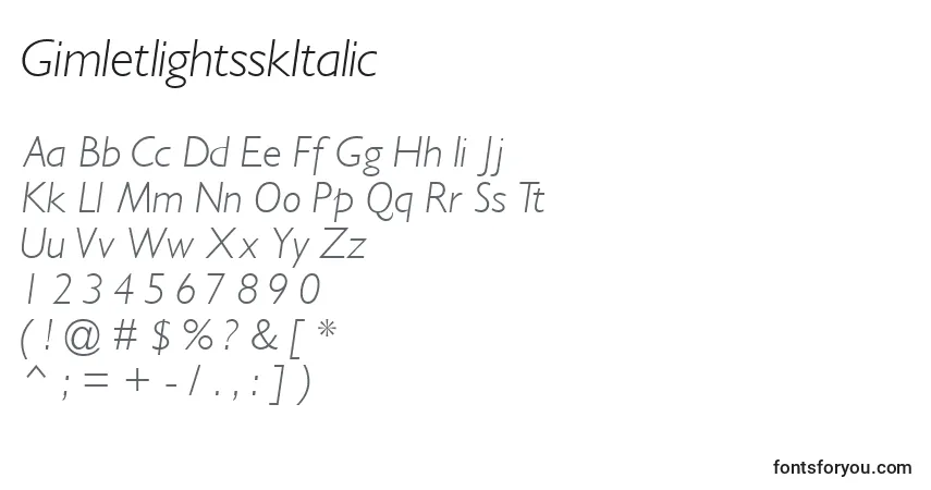 Шрифт GimletlightsskItalic – алфавит, цифры, специальные символы
