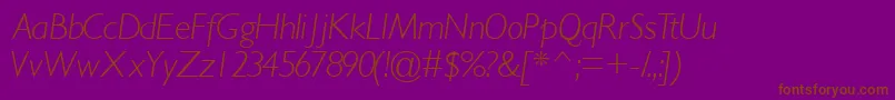 GimletlightsskItalic-Schriftart – Braune Schriften auf violettem Hintergrund