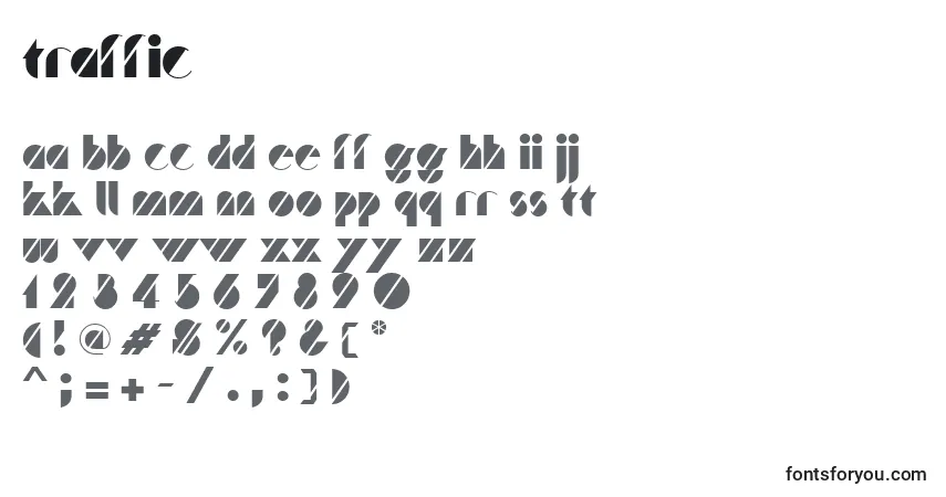 Czcionka Traffic – alfabet, cyfry, specjalne znaki