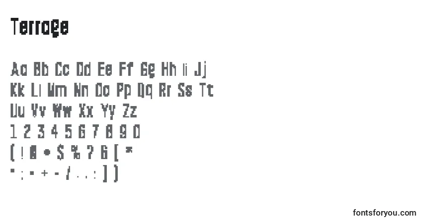 Terrage (54344)-fontti – aakkoset, numerot, erikoismerkit