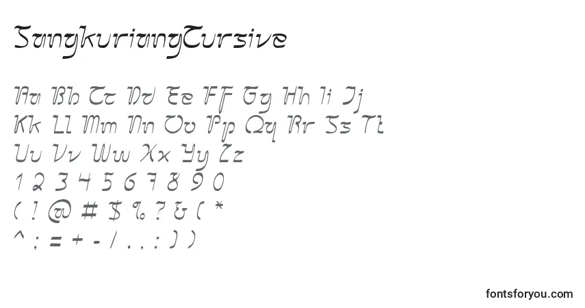 Czcionka SangkuriangCursive – alfabet, cyfry, specjalne znaki
