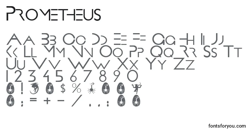 Czcionka Prometheus – alfabet, cyfry, specjalne znaki