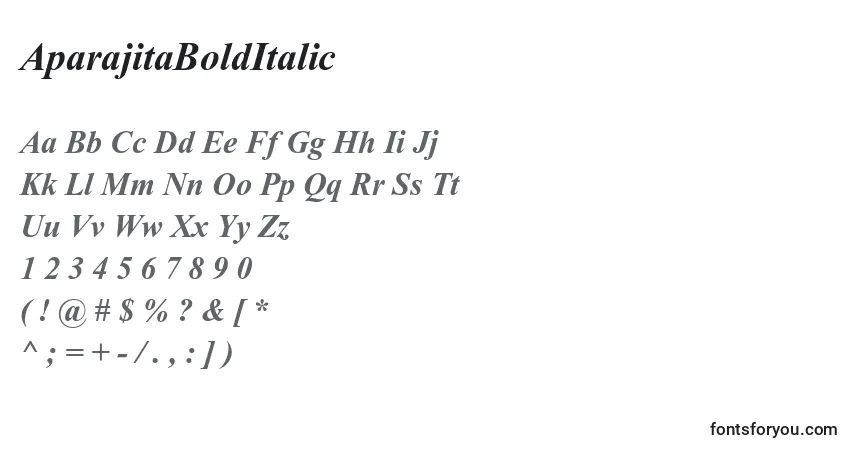 A fonte AparajitaBoldItalic – alfabeto, números, caracteres especiais