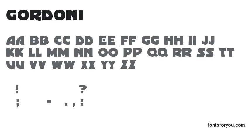 Czcionka Gordoni – alfabet, cyfry, specjalne znaki