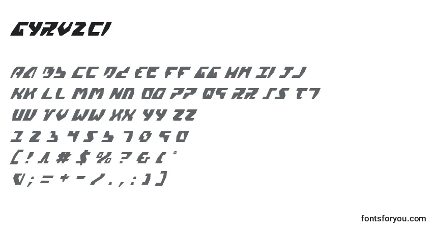A fonte Gyrv2ci – alfabeto, números, caracteres especiais