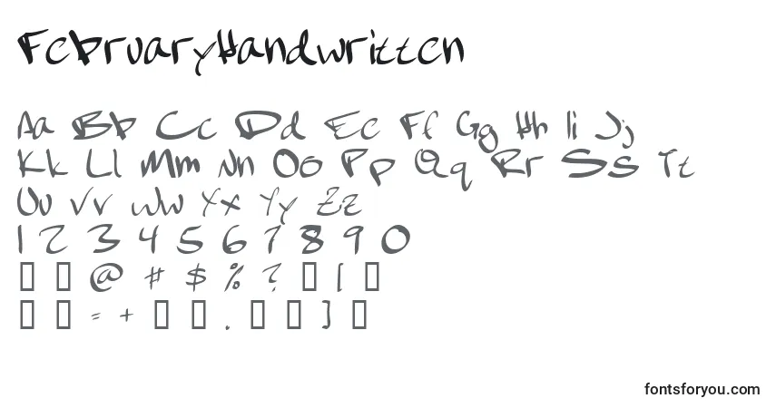 A fonte FebruaryHandwritten – alfabeto, números, caracteres especiais