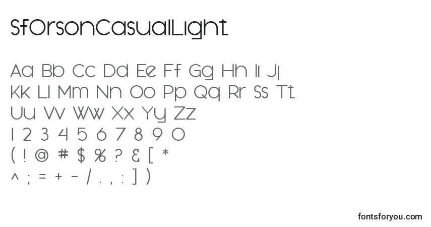 A fonte SfOrsonCasualLight – alfabeto, números, caracteres especiais