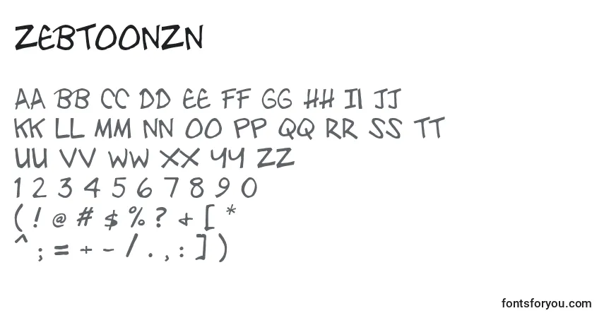 Fuente ZebtoonzN - alfabeto, números, caracteres especiales
