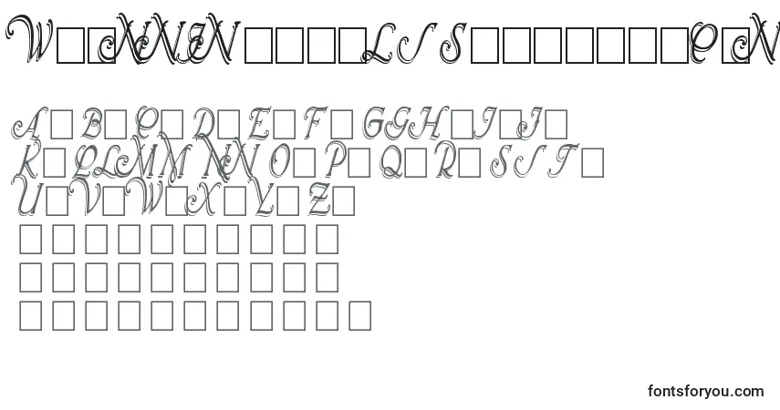 Шрифт WrennInitialsShadowedCond – алфавит, цифры, специальные символы
