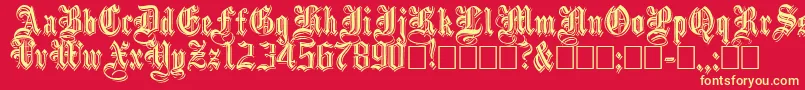 EmbossedBlackNormal-Schriftart – Gelbe Schriften auf rotem Hintergrund