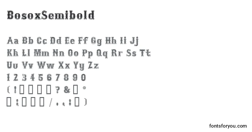 Czcionka BosoxSemibold – alfabet, cyfry, specjalne znaki