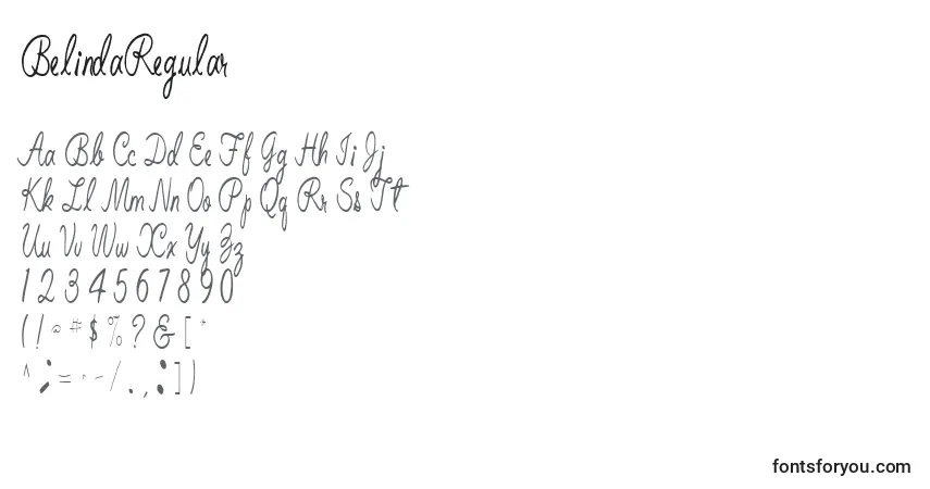 Schriftart BelindaRegular – Alphabet, Zahlen, spezielle Symbole