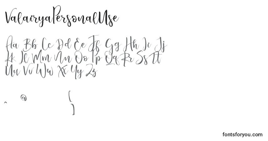 Schriftart ValairyaPersonalUse – Alphabet, Zahlen, spezielle Symbole