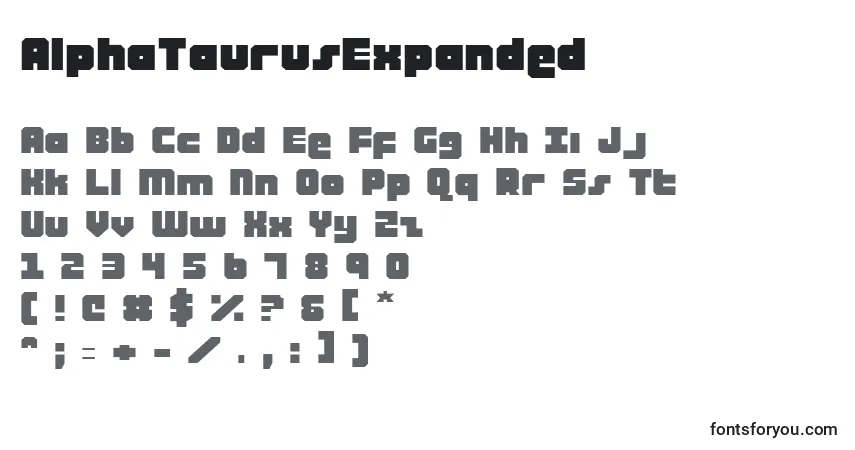 A fonte AlphaTaurusExpanded – alfabeto, números, caracteres especiais
