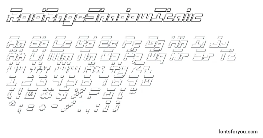A fonte RoidRageShadowItalic – alfabeto, números, caracteres especiais