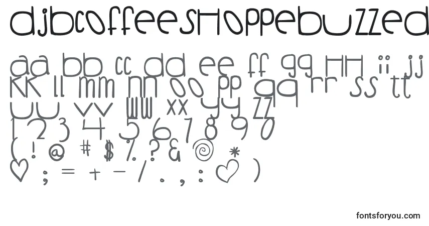 Schriftart DjbCoffeeShoppeBuzzed – Alphabet, Zahlen, spezielle Symbole