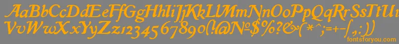 IslaRegularフォントについての詳細 フォントIslaRegular – オレンジの文字は灰色の背景にあります。
