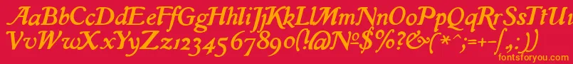 IslaRegular-Schriftart – Orangefarbene Schriften auf rotem Hintergrund