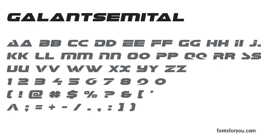 Galantsemital-fontti – aakkoset, numerot, erikoismerkit
