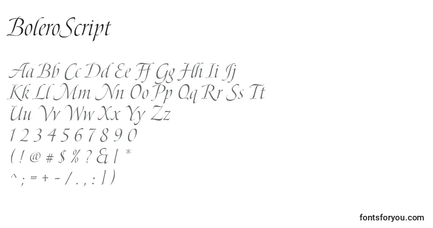 Fuente BoleroScript - alfabeto, números, caracteres especiales