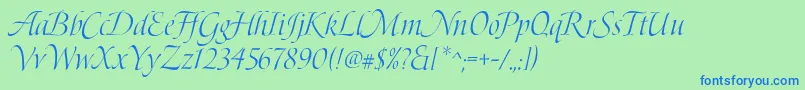 BoleroScript-Schriftart – Blaue Schriften auf grünem Hintergrund