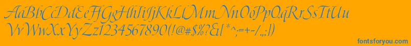 BoleroScript-Schriftart – Blaue Schriften auf orangefarbenem Hintergrund