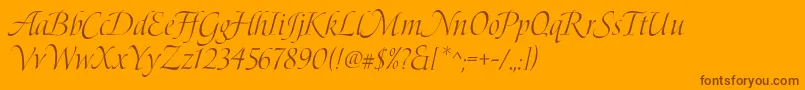 BoleroScript-Schriftart – Braune Schriften auf orangefarbenem Hintergrund