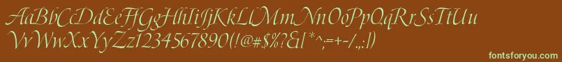 フォントBoleroScript – 緑色の文字が茶色の背景にあります。