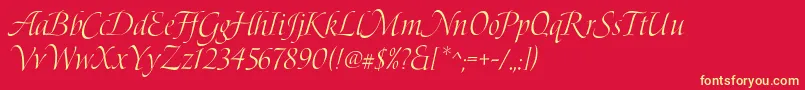 BoleroScript-Schriftart – Gelbe Schriften auf rotem Hintergrund