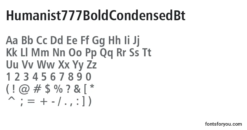Шрифт Humanist777BoldCondensedBt – алфавит, цифры, специальные символы