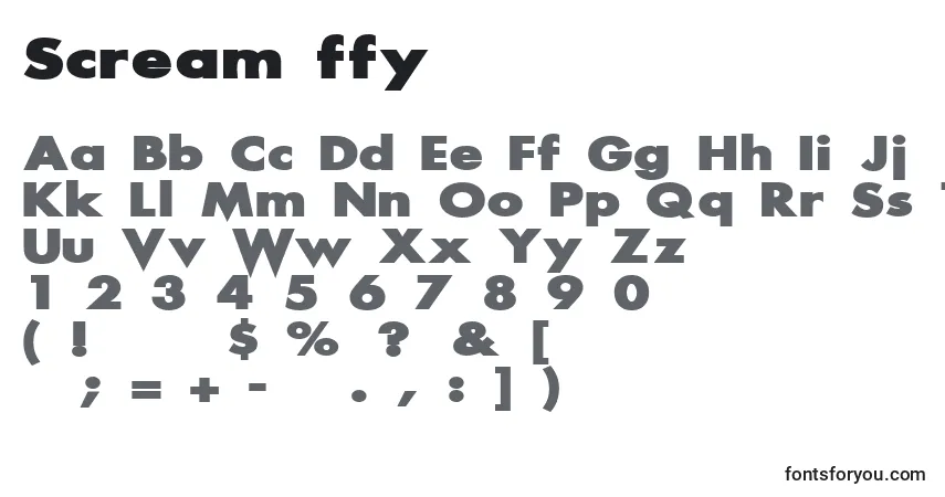 Czcionka Scream ffy – alfabet, cyfry, specjalne znaki