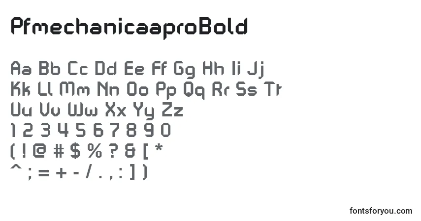A fonte PfmechanicaaproBold – alfabeto, números, caracteres especiais