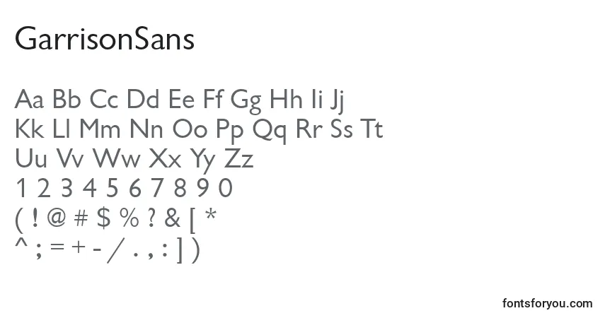 A fonte GarrisonSans – alfabeto, números, caracteres especiais