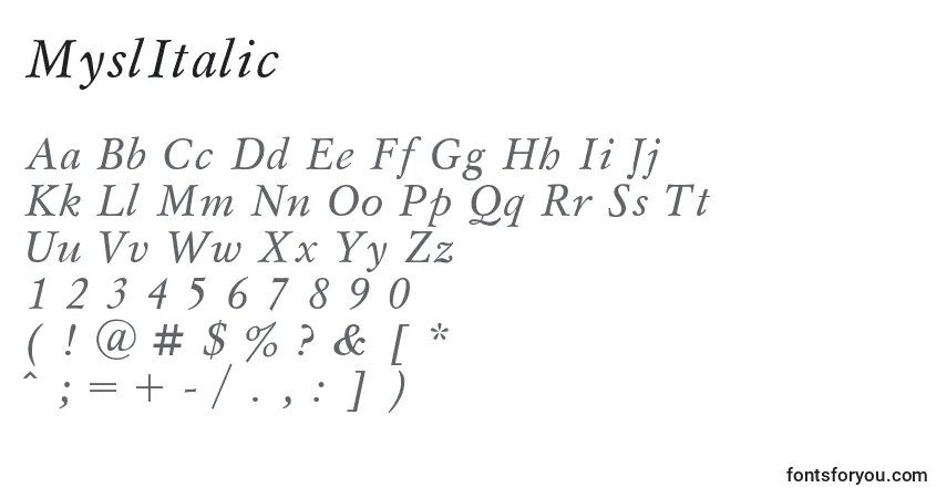 MyslItalicフォント–アルファベット、数字、特殊文字