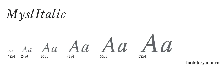 Размеры шрифта MyslItalic