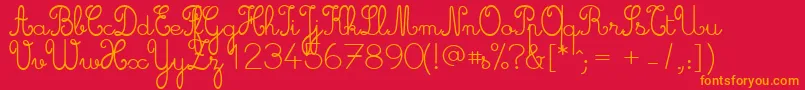 Cursive ffy-Schriftart – Orangefarbene Schriften auf rotem Hintergrund