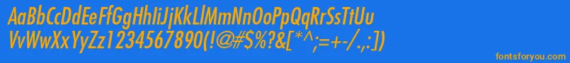 フォントFuturastdCondensedoblique – オレンジ色の文字が青い背景にあります。