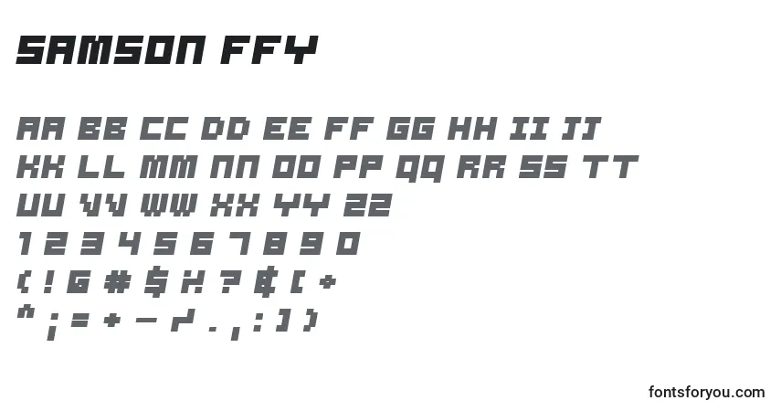 Czcionka Samson ffy – alfabet, cyfry, specjalne znaki