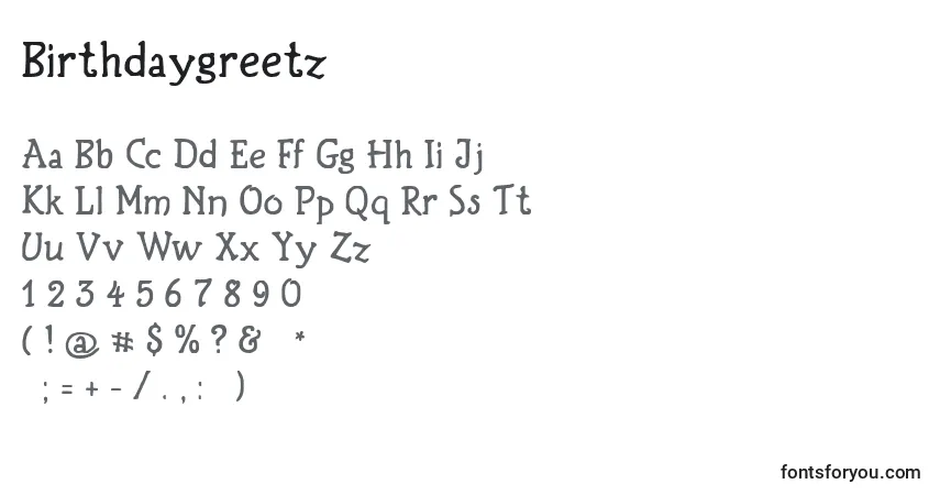 Birthdaygreetz Font – alphabet, numbers, special characters