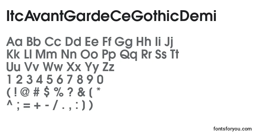Czcionka ItcAvantGardeCeGothicDemi – alfabet, cyfry, specjalne znaki