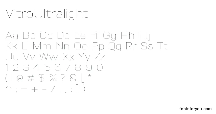 Schriftart VitroUltralight – Alphabet, Zahlen, spezielle Symbole