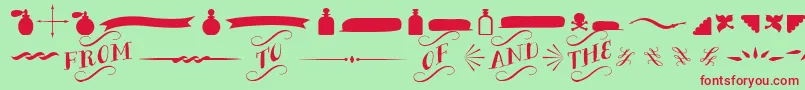 BergamotOrnaments-Schriftart – Rote Schriften auf grünem Hintergrund