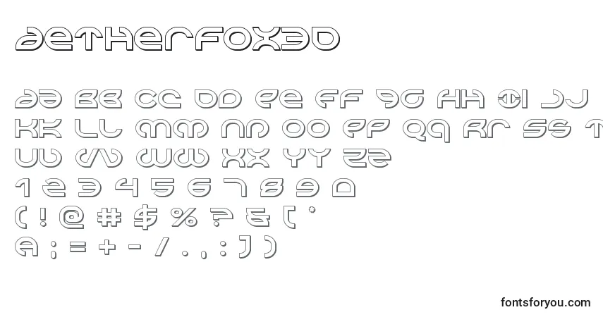 Czcionka Aetherfox3D – alfabet, cyfry, specjalne znaki