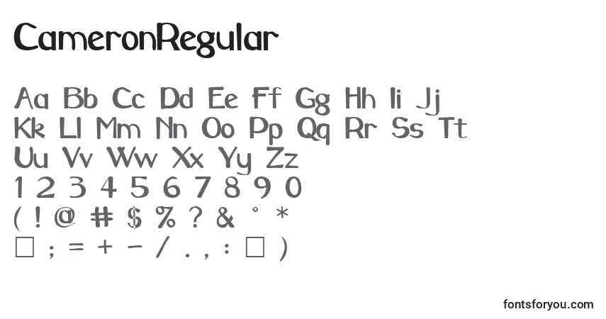 A fonte CameronRegular – alfabeto, números, caracteres especiais